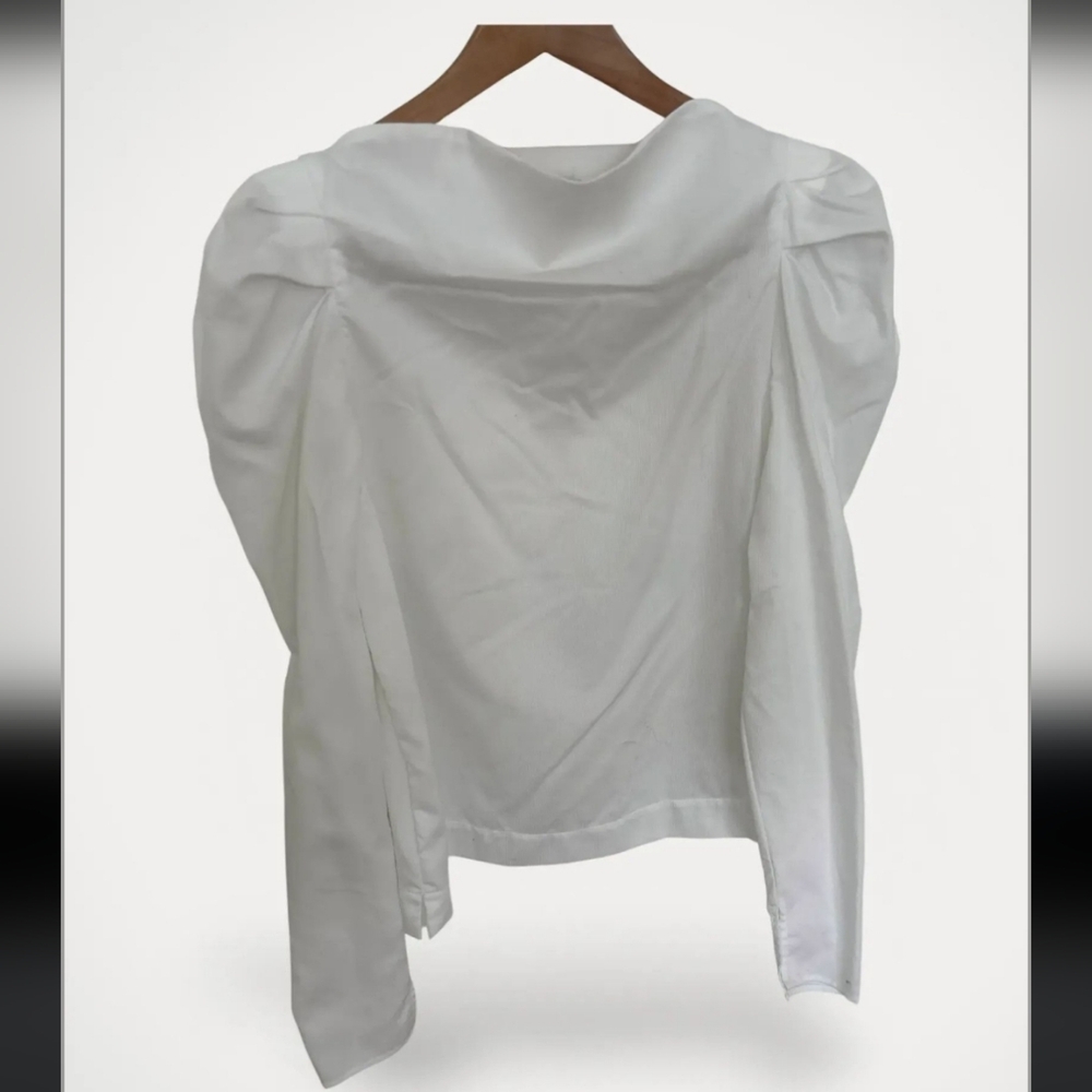 Rodebjer Mirella White Boat Neck Avant Garde Balloon Long Sleeve Blouse Size XL